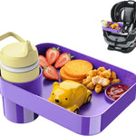Car Seat Snack Tray for Toddlers - 3 Inch Cup Holder Fits Most Sippy Cups & Straw Bottles with Dip Well, Mess-Free Square Kids Travel Tray Road Trip Essentials, Black