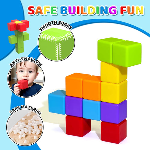 Large Magnetic Building Blocks for Toddlers, 1.65 inch Cubes in Rainbow Theme, 12 PCS, 1-3 Years Old