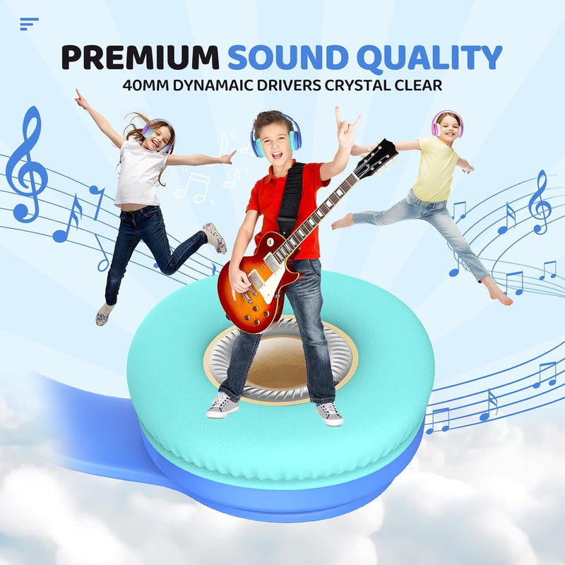 JoySpark Kids Bluetooth Headphones, Lightweight Wireless Headphones for Kids, 85/94dB Volume Limited, 60 Hours Playtime, Bluetooth 5.3, Over-Ear Toddler Headsets with Built-in Mic-Blue