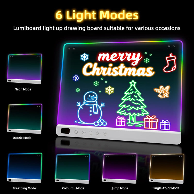 13.7" Rechargeable Led Drawing Board with 8 RGB Colors, 6 Dynamic Modes, Portable Stand for Kids and Adults