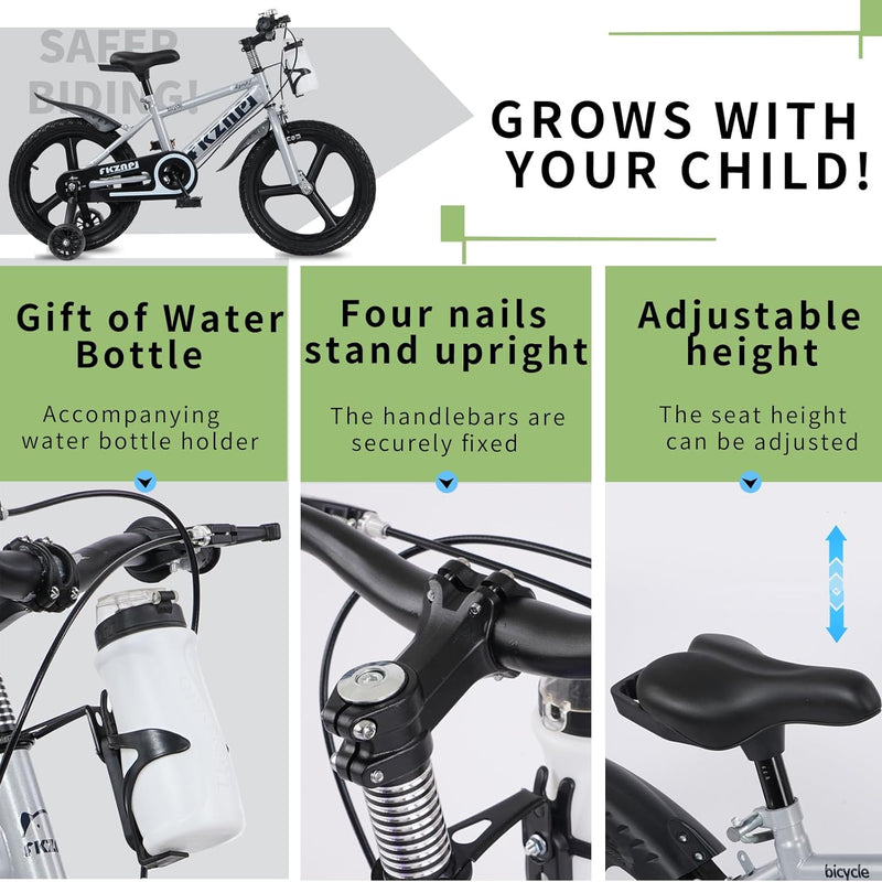 High-quality 16-18 inch steel frame kids bike with training wheels and adjustable seat for growing kids