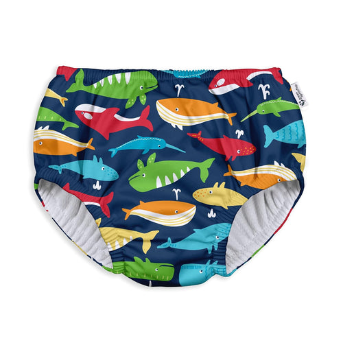 green sprouts baby boys Pull-up Reusable Absorbent Swimsuit and Toddler Swim Diaper, Navy Whale League, 3T US