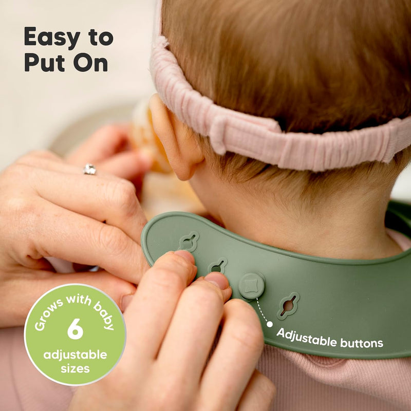 KeaBabies 2-Pack Silicone Bibs for Babies, Toddlers Girl, Boy (Slate) | Sturdy Food-Grade Baby Bibs for Eating, Large Food Catcher, Easy Clean & Put On, Waterproof Baby Feeding Essentials, BPA-Free