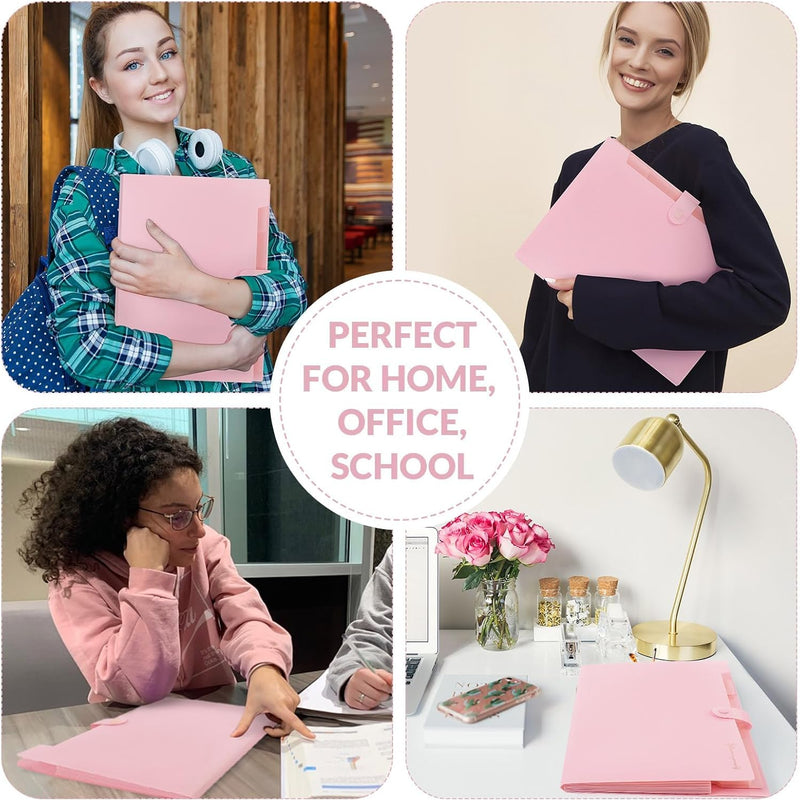 SKYDUE Expanding File Folder, Accordion File Organizer with 8 Pockets, Expandable Document Paper Receipt Holder for School Office Hospital, Letter/A4 Size Pink