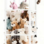 Stuffed Animal Storage Zoo Tower,56In Wooden Large Stuffed Animal Holder Organizer with Wheels,Stuffy Plushies Storage with Elastic Band&Mesh Bottom,Toy Storage Organizers for Playroom Bedroom Nursery