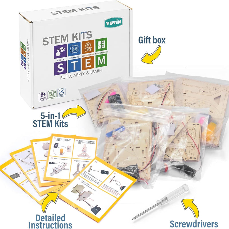 Yutin 5-piece wooden STEM science kits for kids aged 8-12, DIY craft kits with 3D puzzles and building models