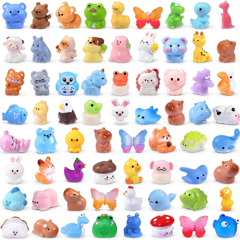 DIYDEC 60PCS Luminous Mini Resin Animals 60 Styles Miniatures Glow in The Dark Tiny Little Figures to Hide Small Duck Figures for Party Favors Bag Fillers Garden Dollhouse Decor