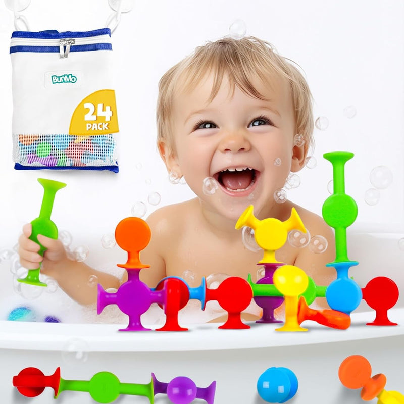 BUNMO Bath Toys Suction - Connect, Build, Create - Toddler Sensory Toys - Fine Motor Skills