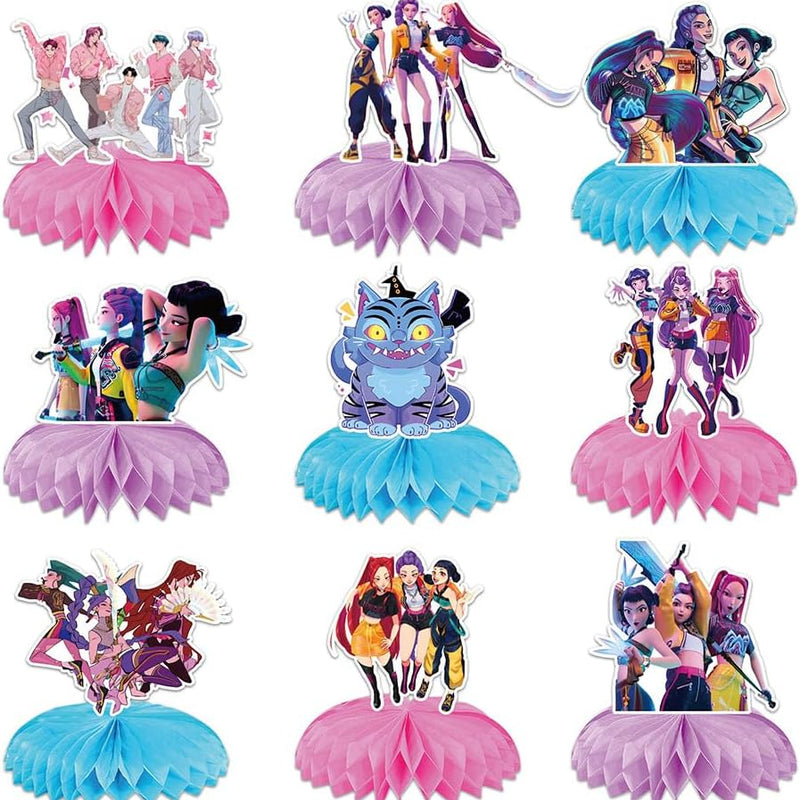 K Pop Demon Birthday Party Supplies: Honeycomb Centerpieces for Toy K Pop Demon Decorations