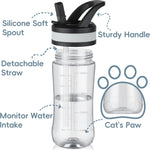 14oz Clear Kids Water Bottle with Straw Lid, BPA-Free Tritan, Measurement Scale, Sturdy Handle Wide Mouth Leak-proof Reusable Plastic Bottle for Boy& Girls, Back to School（Clear）