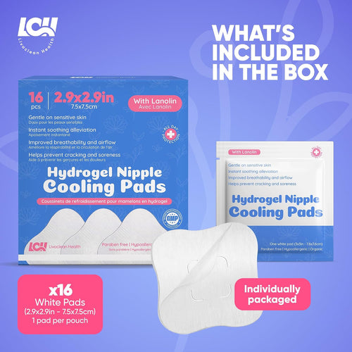 16CT Hydrogel Nipple Pads for Breastfeeding with Lanolin - Cooling Sore Nipple Gel Soothing Pads - Breast Feeding Essentials for Moms by Livaclean Health