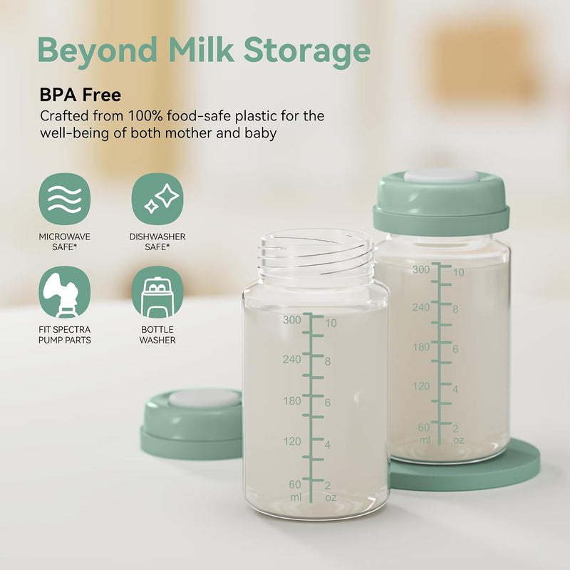 10oz Breastmilk Storage Bottle, Compatible with Momcozy Milk Cooler 22oz & Spectra Pumps, BPA-Free Wide-Neck Collection Bottles for Pumping & Fridge, Breastfeeding Essentials, 4PCS