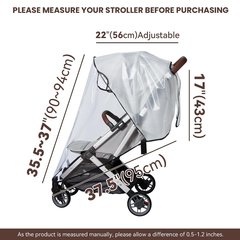 bemece Clear Stroller Rain Cover, Breathable Transparent Weather Shield | Universal EVA Stroller Rain Cover, Rain/Wind/Snow/Dust Proof, Air Vents, All-round Portection, Durable, Portable