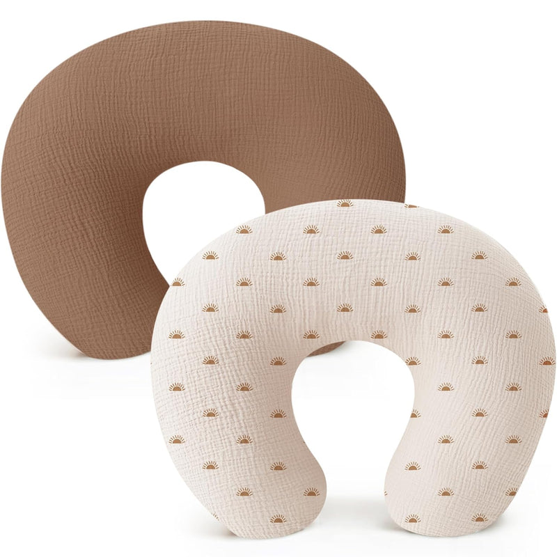 Konssy 2-Pack 100% Cotton Muslin Nursing Pillow Covers, Soft Cover for Baby | Covers Only, Breastfeeding Pillows Slipcovers for Baby Boys & Girls, Hidden Zipper, Machine Washable, (Fog Green, Cream)