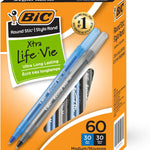 BIC Round Stic Xtra Life Ballpoint Pens, 1mm, Black & Blue, Pack of 60 | Bulk Pack of 30 Black & 30 Blue Pens, Office Essentials and Teacher Supplies for Back-to-School Classrooms