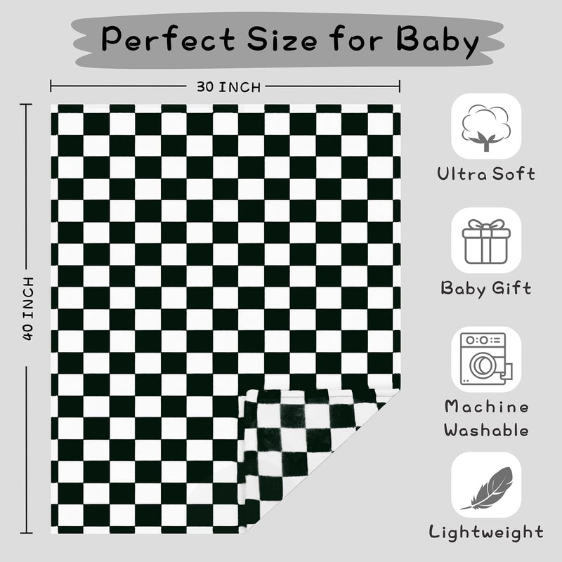 Yurhap Checkered Baby Blanket Fleece Baby Blankets for Boys Girls, Ultra Soft Cozy Fluffy Infant Toddler Newborn Receiving Blankets for Crib Stroller, 30''x40'', Black