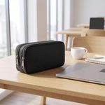 Della Gao Large Pencil Case, Big Capacity Pencil Pouch with 2 Compartments, Office Pencil Bag with Zipper, Big Pen Case for Adults (01-Black)