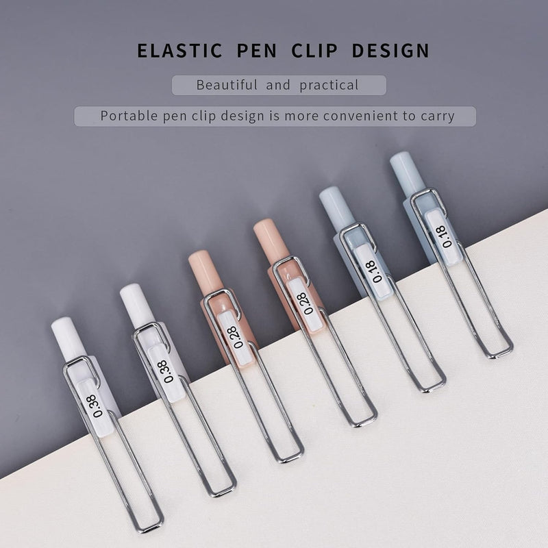6pcs Gel Pen set, Black Ink Pens 0.18mm /0.28mm / 0.38mm Ultra Fine point Smooth Writing Pens with Silicone Grip, Retractable Cute Pens for Journaling NoteTaking sketching drawing stationery