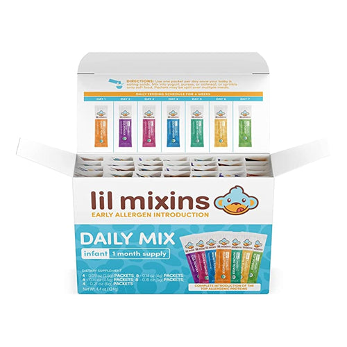 Lil Mixins Allergen Introduction Daily Mix for Babies, Top 7 Allergens | 7 Common Allergens: Peanut, Egg, Cashew, Walnut, Almond, Soy, Sesame, Easy-Mix Powder for Babies 4-12 Months, 1-Month Supply