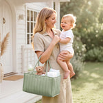 Blissful Diary Baby Diaper Caddy Organizer, Stylish Storage Basket for Newborn Essentials and Diaper Station, Gift for Baby Shower and Registry Must-Have, Sage Green