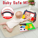 Tummy Time Baby Mirror & Soft Book: Newborn Brain Development, Teething Toy, High Contrast Patterns