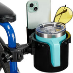 JOYTUTUS Wheelchair Cup Holder, 2-in-1 Walker Cup Holder with 6.4'' Large Storage Box, Drink Holder for Bottle with Handle, Fit for Wheelchair, Walker, Rollator, Stroller, Camper, Golf cart (Large)