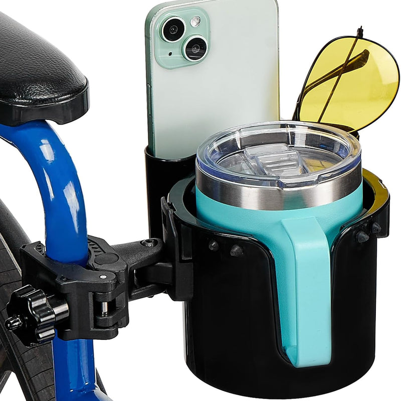 JOYTUTUS Wheelchair Cup Holder, 2-in-1 Walker Cup Holder with 6.4'' Large Storage Box, Drink Holder for Bottle with Handle, Fit for Wheelchair, Walker, Rollator, Stroller, Camper, Golf cart (Large)