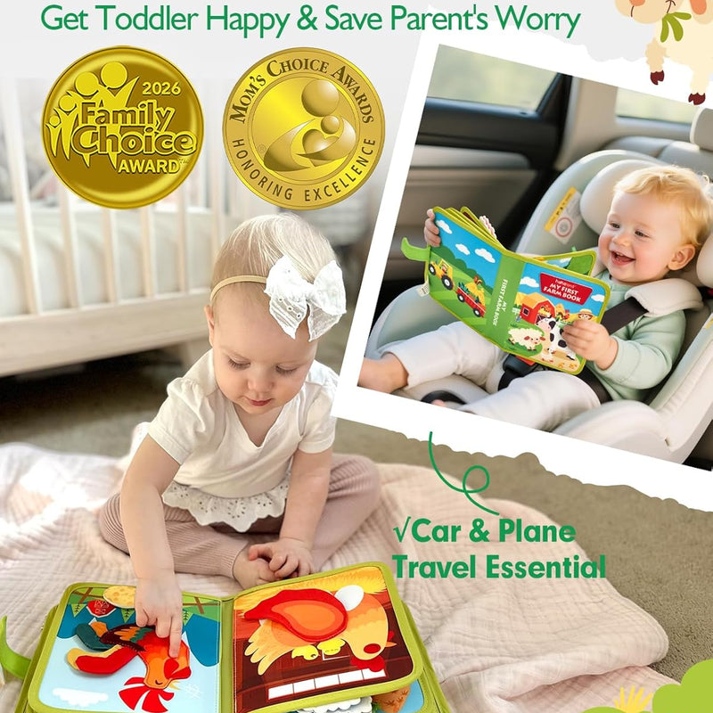 hahaland Busy Book for Toddlers - 20-in-1 Montessori Farm Busy Board for 1 Year Old Gifts, Educational Learning Toys