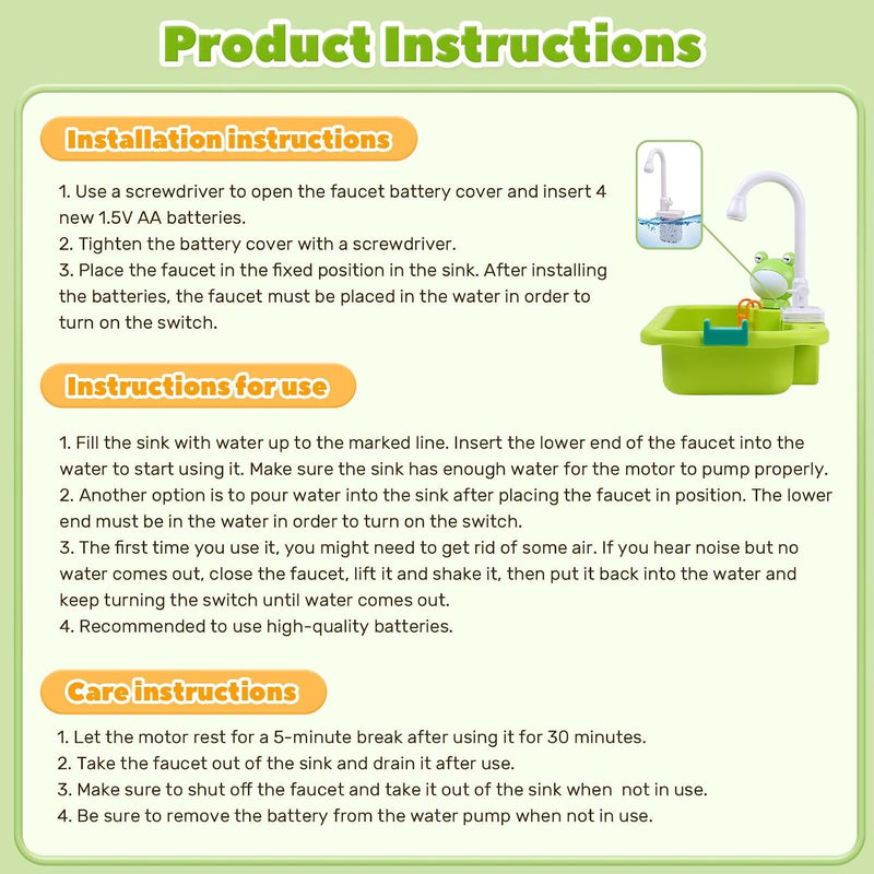 CUTE STONE Play Sink with Running Water, Kitchen Sink Toys with Upgraded Electric Faucet, Play Kitchen Toy Accessories, Pool Floating Fishing Toys for Water Play, Kids Role Play Dishwasher Toy