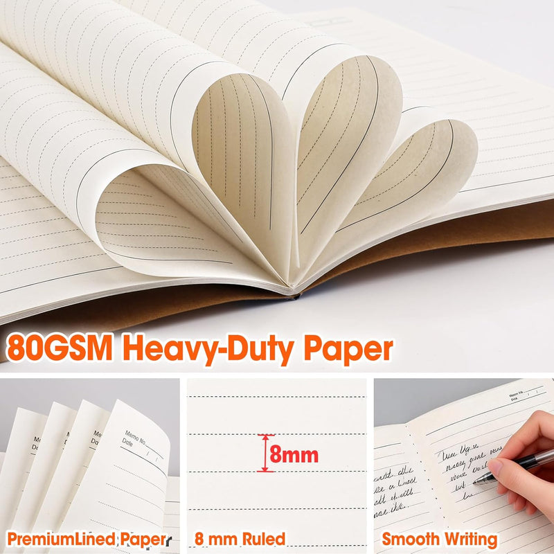 32 Pack Composition Notebooks Bulk, A5 Kraft Cover Lined Journaling Notebooks, 8.3”x 5.5” Travel Notebook for School Office Students Artists, 8 Colors 60 Pages