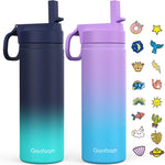 Gonfoam 16oz Kids Stainless Steel Insulated Water Bottle, 2 Pack | DIY Stickers, BPA-free, Leak-proof, Sturdy, Keeps Cold 24h, Easy to Carry, Easy to Clean, Back to School, Gifts