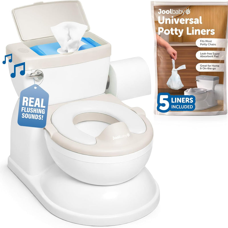 Jool Baby Real Feel 2-in-1 Potty with Wipes Storage, Flushing Sounds & Disposable Liners - Realistic Toilet - Easy to Clean & Assemble (Gray)