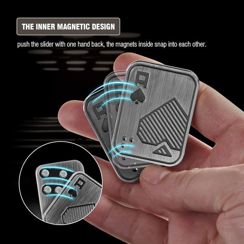 Fidget Toys Adults, EDC Metal Fidget Slider for Teens, Magnetic Poker Push Card, Adult Fidget Toy for Anxiety ADHD, Cool Office Gadgets for Men Dad, Stress Relief Clicker Gifts for Adults & Teen Boys