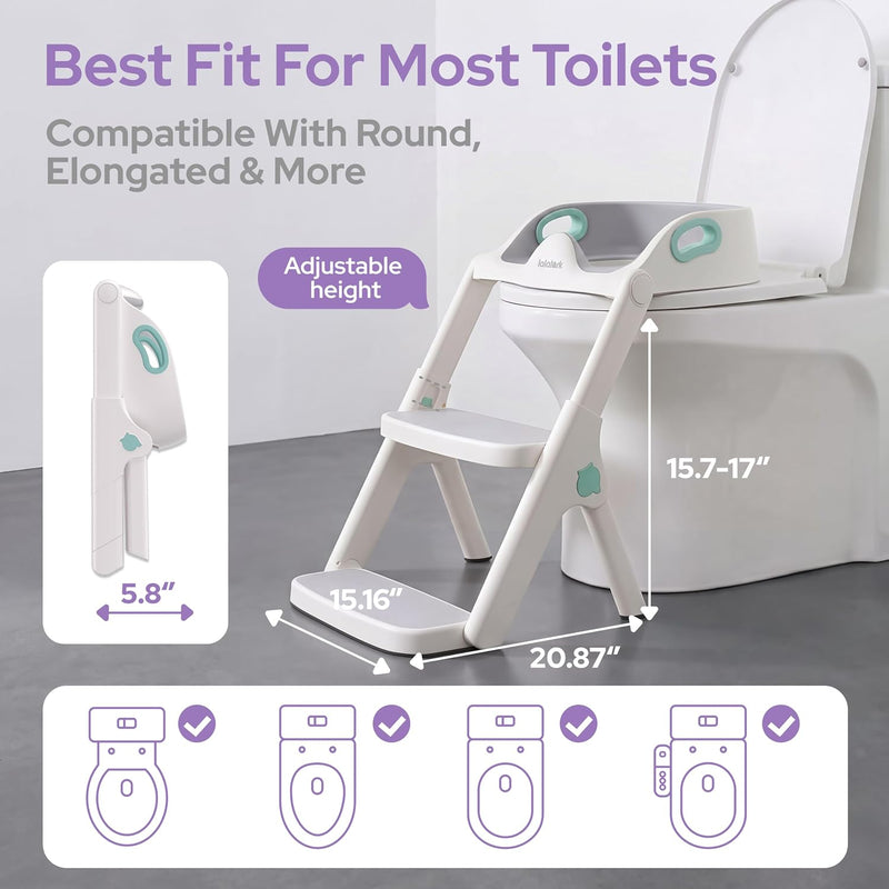 Potty Training Seat, 2-in-1 Toddler Toilet Seat with Steps, Upgrade Potty Step Stool for Toddler with Anti-Slip Pad Step Stool, Extended Splash Guard, Foldable Potty Ladder Boys Girls, Green