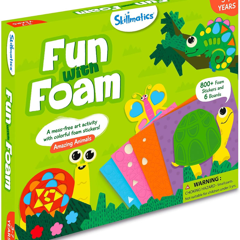 Skillmatics Fun with Foam Sticker Art – Animals, Craft Kit, Gift for Kids | 3D Foam Stickers, Travel Toy, Mess-Free Fun for Boys & Girls, DIY Felt Craft Kits for Ages 3, 4, 5, 6, 7