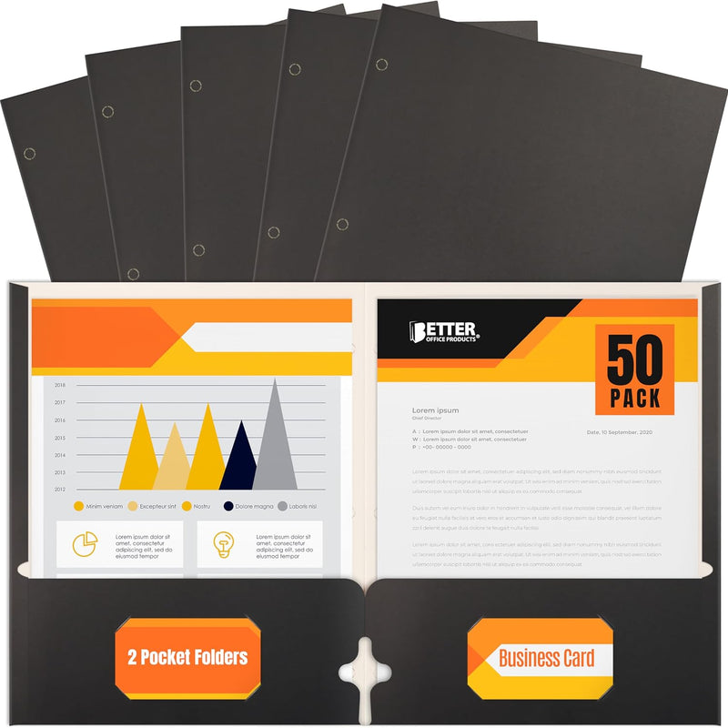 Better Office Products Blue Folders with Pockets, 50 Pack Letter Size Two Pocket Portfolio Folders, Durable Paper Folders for School Classroom Office Organization, Standard Letter Size Blue Folders