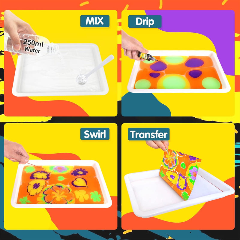 Water Marbling Paint for Kids - Arts and Crafts for Girls Boys Ideal Gifts | Arts and Crafts for Kids ages 6-12, Creative Art Supplies, Birthday Gifts,Educational STEM Toys, Marbling Paint Kit, Fun
