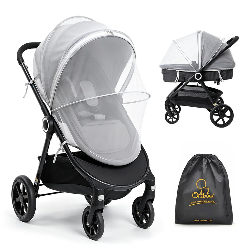 Orzbow Baby Mosquito Net for Stroller, Universal Fit, Breathable, Black | Tear-Resistant Mesh, Insect Barrier w/Travel Bag for Stroller, Car Seat, Bassinet, Cradle, Mini Cribs, Baby Summer Essential