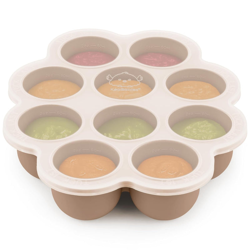 KeaBabies Silicone Food Freezer Trays with Lid, 2oz x 10 Pods (Chai Latte) | Baby Food Storage Containers, Easy Puree Meal Prep, Breast Milk Silicone Freezer Molds, Dishwasher, Microwave Safe, BPA-Free