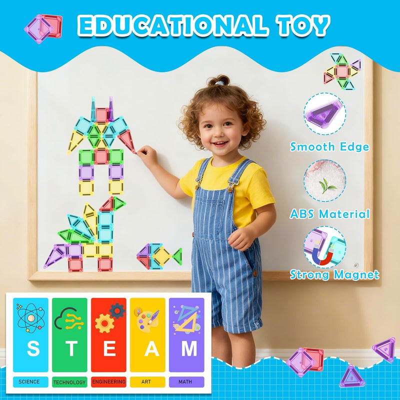 Mini Magnetic Tiles Travel Set with Case 30pcs, Mini Travel Magnet Tiles, Portable Travel Size Magnetic Tiles for Kids Ages 3-5 4-8 Boys Girls, STEM Magnet Toys for Outdoor, Kids Gift