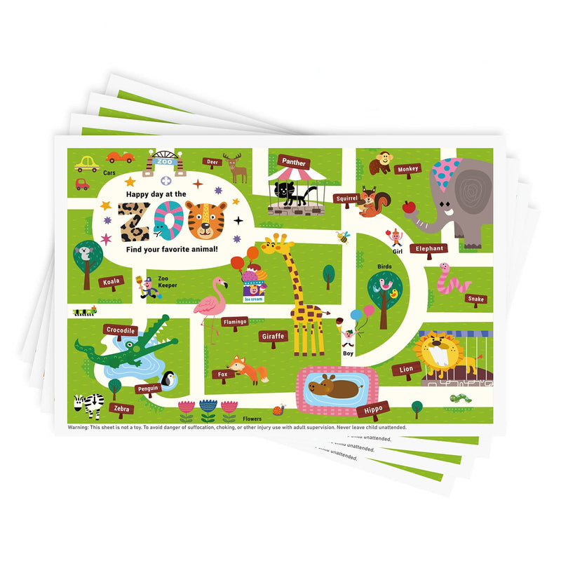 Babebay Disposable Stick-on Placemats 40 Pack for Baby & Kids & Toddler, Sticky Placemats Restaurant Table Mats 12" x 18" (Animal Alphabet)
