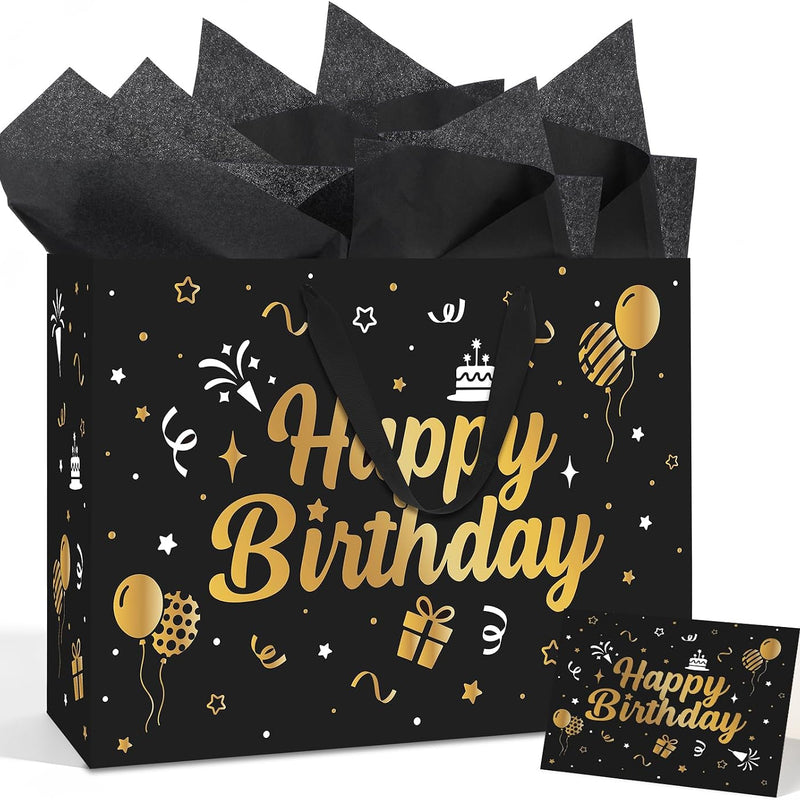 woric 14.5" Baby Gift Bag for Baby Shower Boys Girls Birthday Party | Include Tissue Paper and Greeting Cards, Ribbon Handles, Cute Animals Design, for Baby Shower and Birthday Gifts