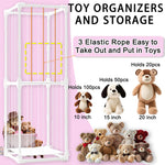 Large Stuffed Animal Storage Zoo Cage Holder, 19"x19"x56.3" Pre-Threaded Bungee Upgrade PVC Toy Organizers and Storage, Vertical Space Saving Plush Toys Zoo Holder, for Bedroom Playroom, White