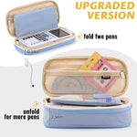 EASTHILL Big Capacity Pencil Pen Case Office College School Large Storage High Capacity Bag Pouch Holder Box Organizer Light Blue