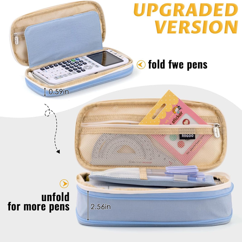 EASTHILL Big Capacity Pencil Pen Case Office College School Large Storage High Capacity Bag Pouch Holder Box Organizer Light Blue