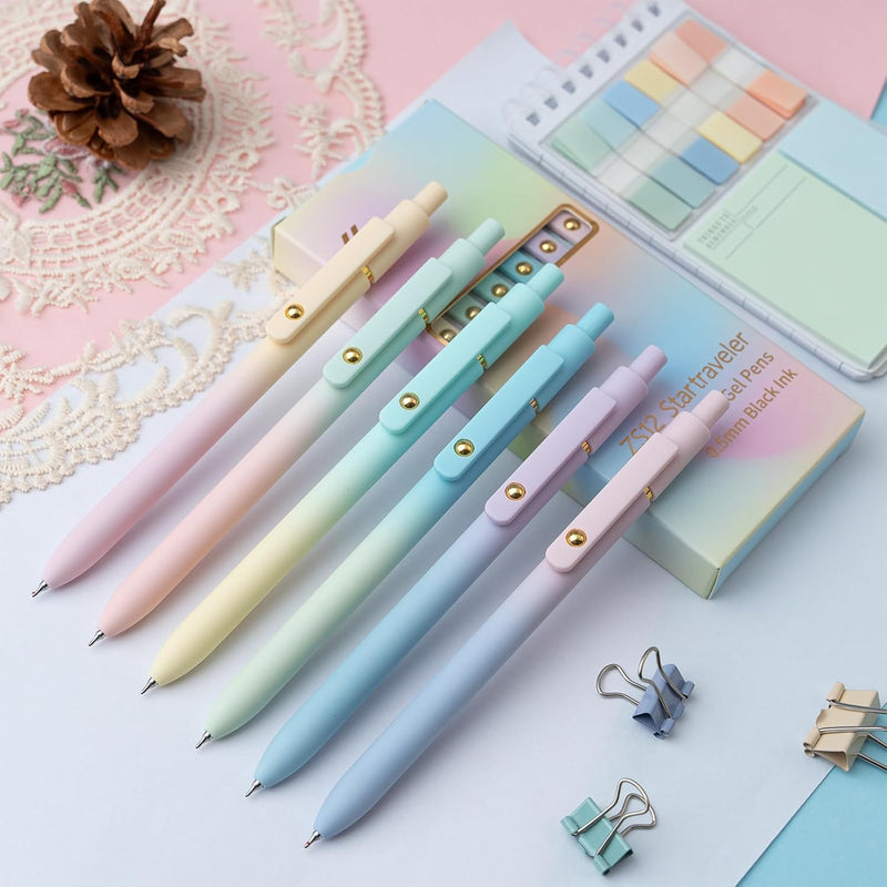 UIXJODO 6 Pcs Gel Pens 0.5mm Quick Dry Black Ink Pens Fine Point Smooth Writing Pens, Cute Office and School Supplies Gifts for Women Teacher Students (6 Pcs Ombre Gold)