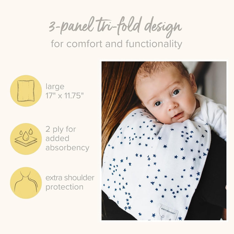 Burt's Bees Baby 100% Organic Cotton Burp Cloths, 17x11.75 in, 5-Pack | Extra absorbent large burp cloths are perfect for catching every messy moment