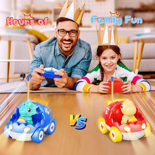 Kidz do 2 Pack Dinosaur Remote Control Cars for Kids 2-5 Years Old with Music and Light Features