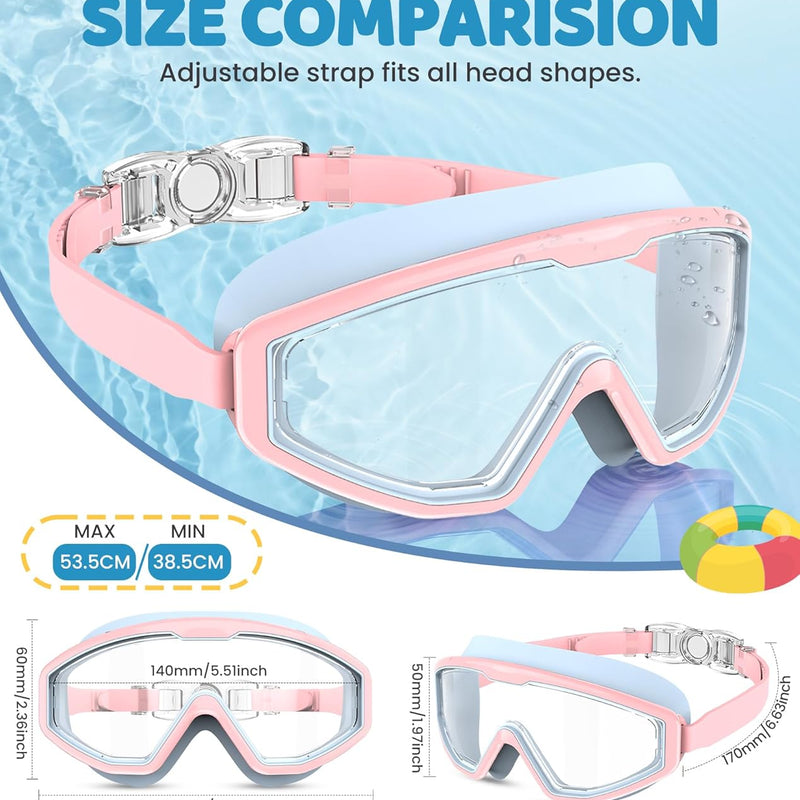 Kids Goggles Age 4-16, Anti-Fog UV 180°Clear View Kids Swim Goggles, 3 Pack Swimming Goggles Waterproof Pool Goggles