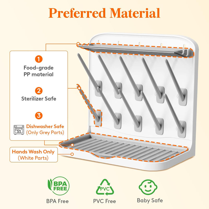 Lifewit 10-Hooks Baby Bottle Drying Rack for Countertop, BPA Free | Vertical Bottle Storage Organizer, Stand-Up Dryer Holder for Pacifiers, Pump Parts, Baby Stuff, Newborn Essentials Must Haves